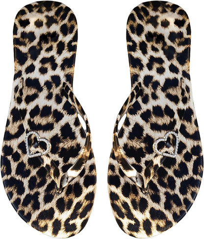Women's Leopard Print Flip Flop Sandals Cheetah Decor 