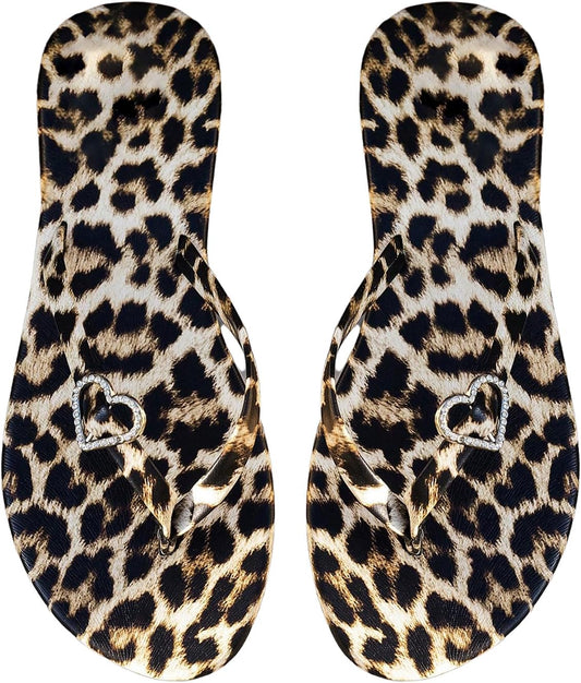 Women's Leopard Print Flip Flop Sandals Cheetah Decor 