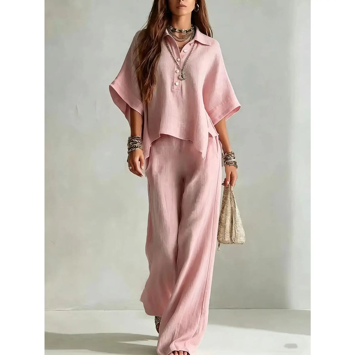 Spring & Summer Women's Short Sleeve Shirt and Loose Pants 