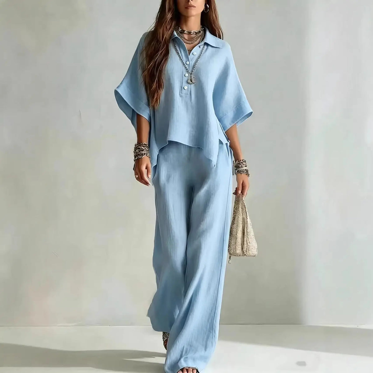Spring & Summer Women's Short Sleeve Shirt and Loose Pants 