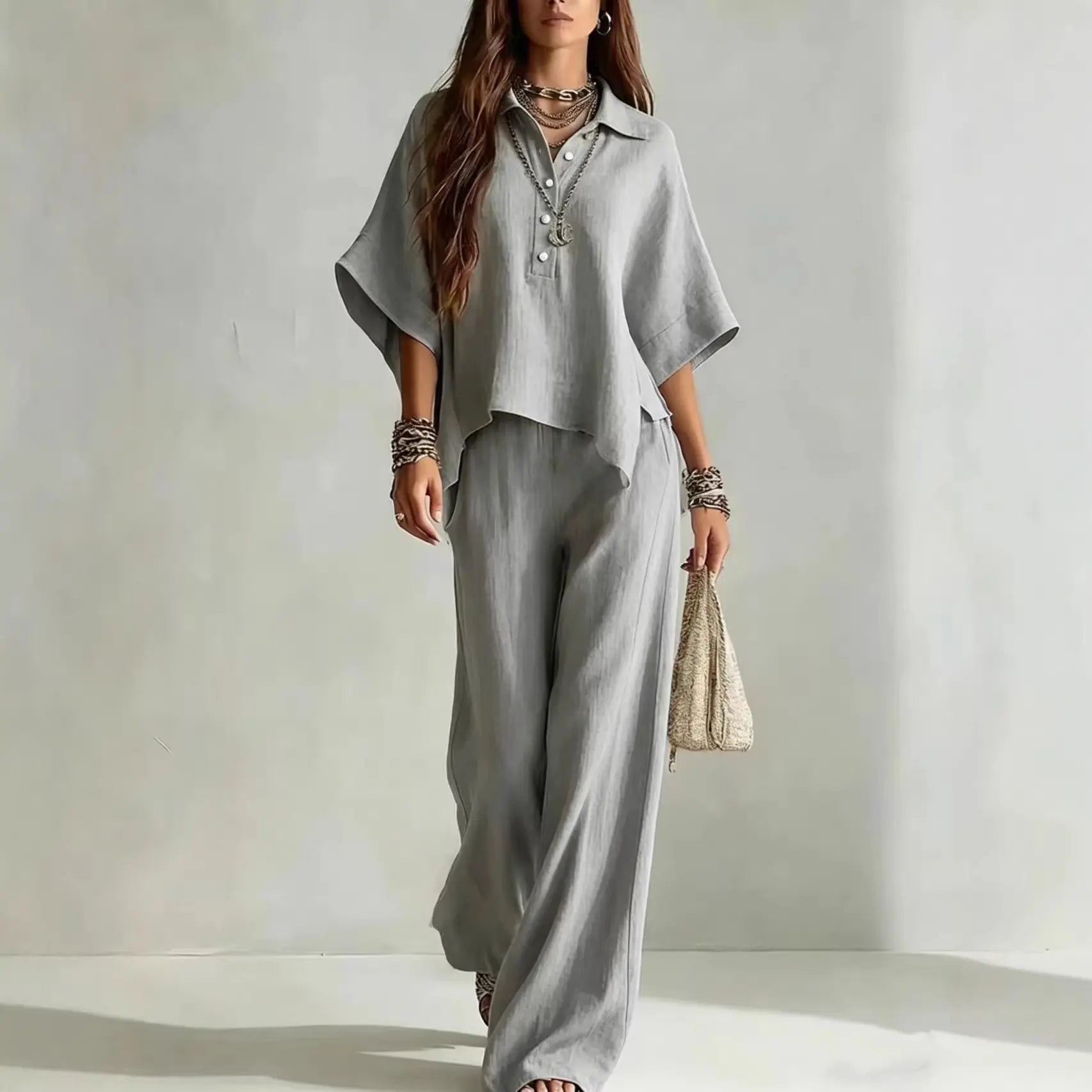 Spring & Summer Women's Short Sleeve Shirt and Loose Pants 