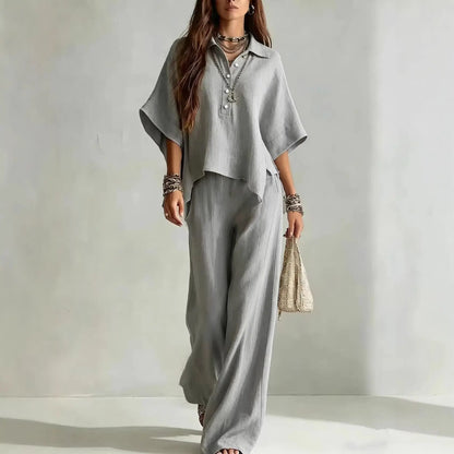 Spring & Summer Women's Short Sleeve Shirt and Loose Pants 