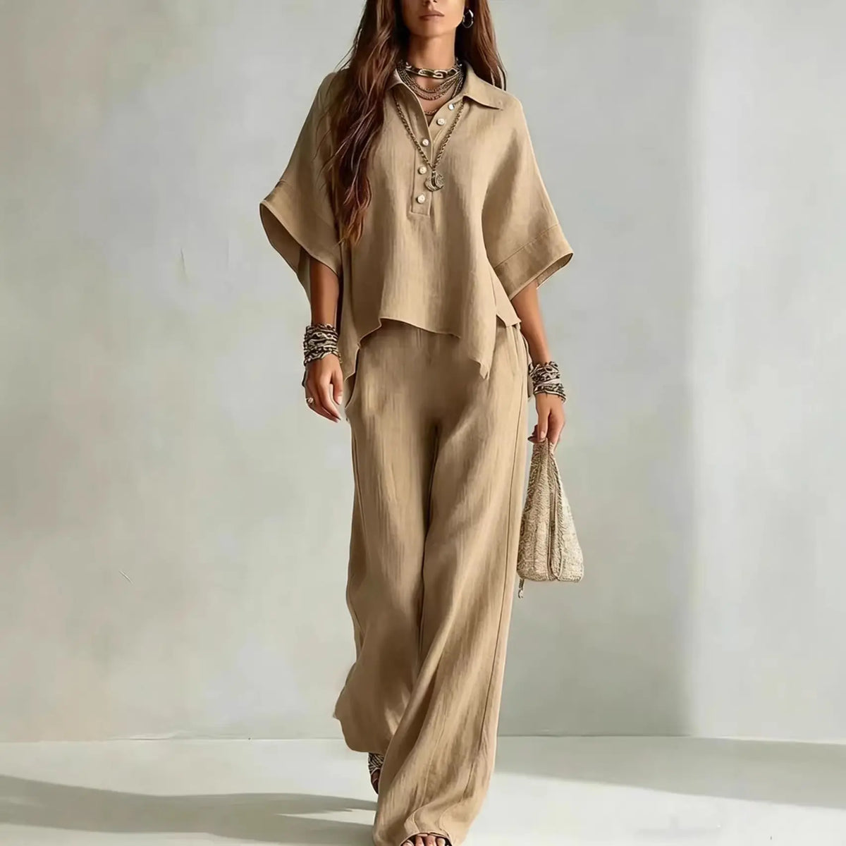 Spring & Summer Women's Short Sleeve Shirt and Loose Pants 